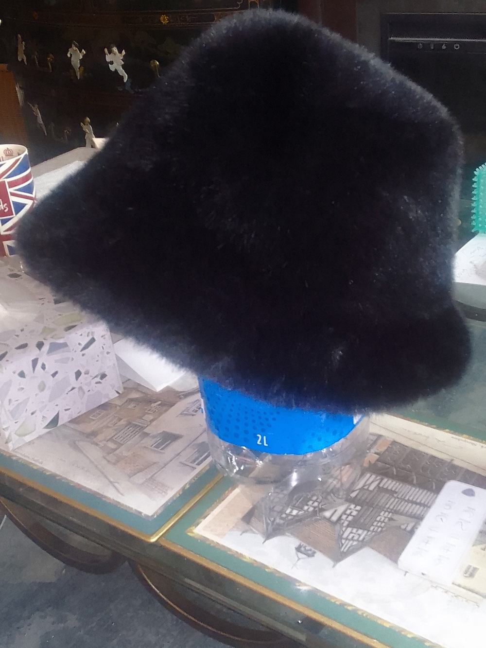 Black Faux Fur Bucket Hat for Women